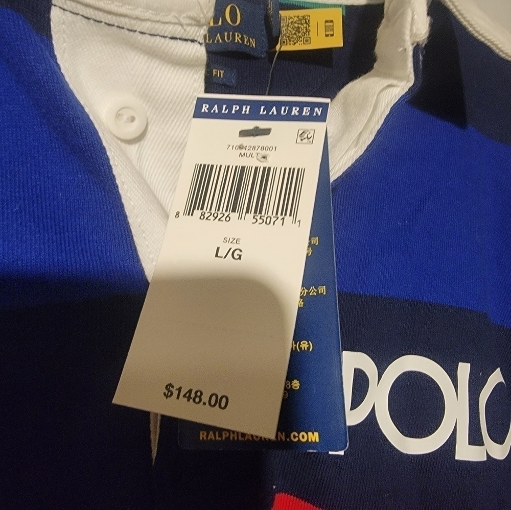 POLO RALPH LAUREN CLASSIC FIT RAINBOW STRIPED Mens Large JERSEY RUGBY SHIRT - Picture 3 of 5